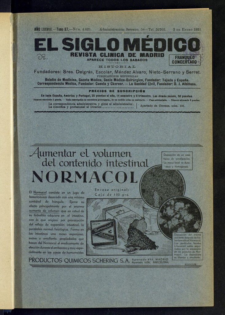 Miniatura de El Siglo Médico : boletín de medicina y gaceta médica del 3 de enero de 1931