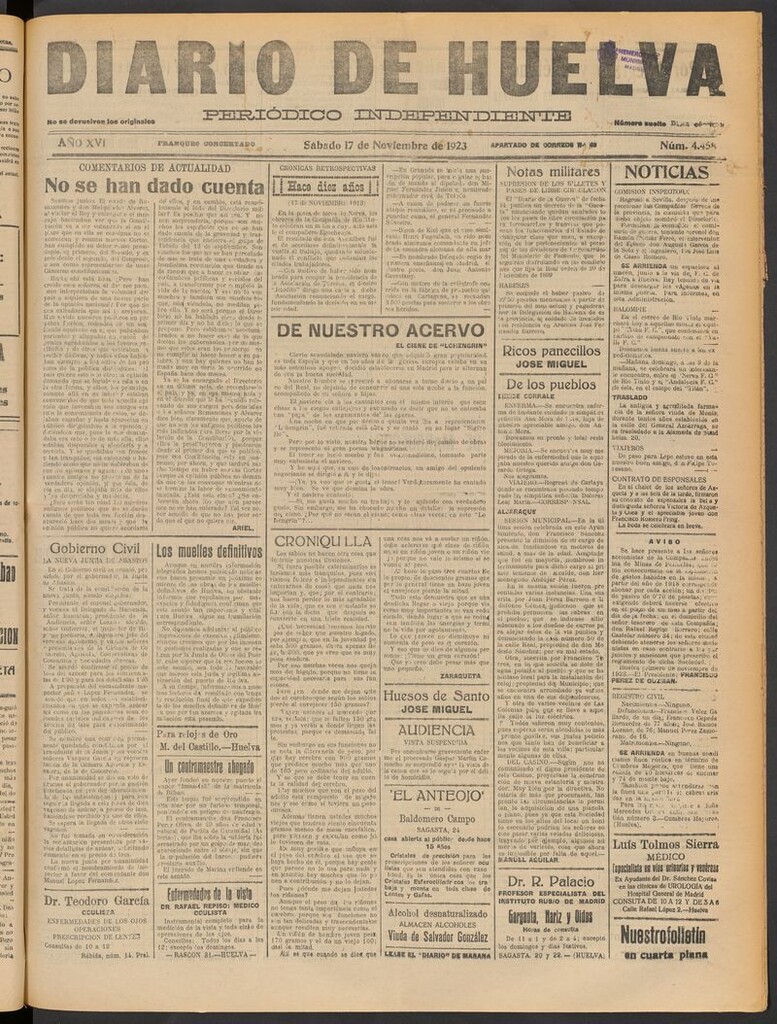 Miniatura de Diario de Huelva : periódico independiente del 17 de noviembre de 1923