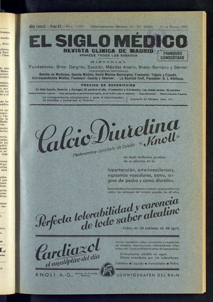 Miniatura de El Siglo Médico: boletín de medicina y gaceta médica del 17 de enero de 1931