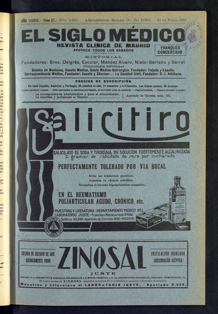 Miniatura de El Siglo Médico : boletín de medicina y gaceta médica del 31 de enero de 1931