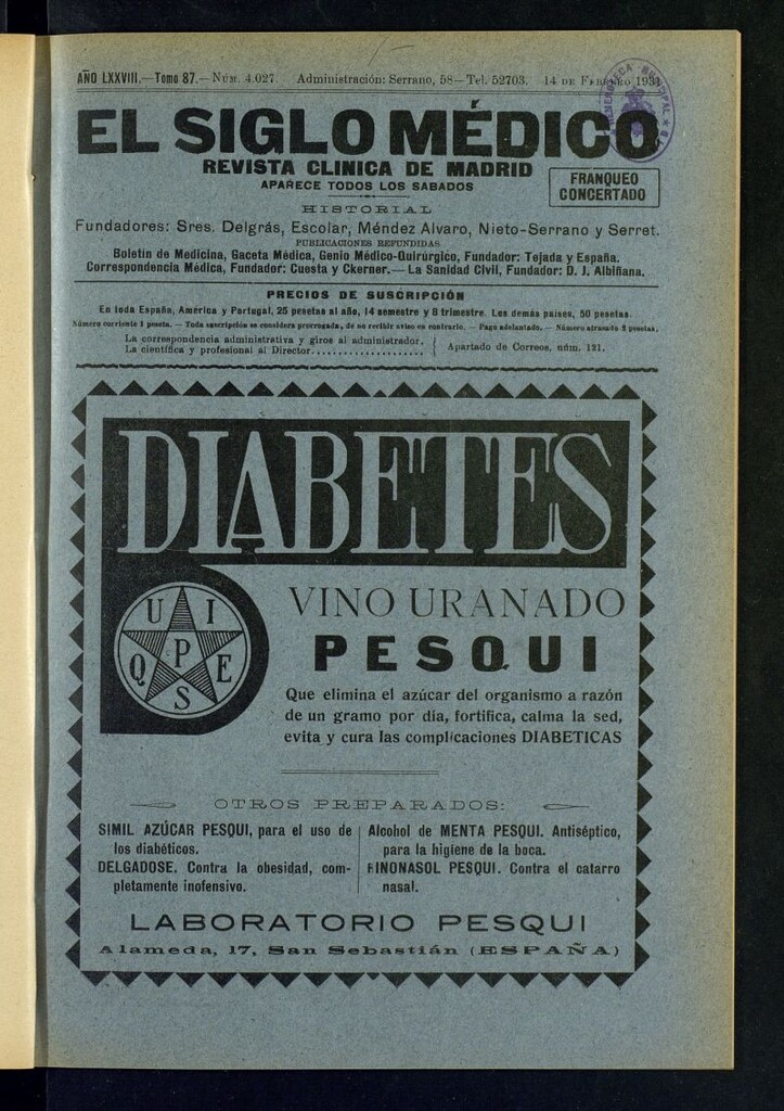 Miniatura de El Siglo Médico : boletín de medicina y gaceta médica del 14 de febrero de 1931