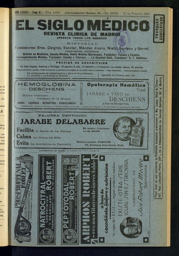 Miniatura de El Siglo Médico : boletín de medicina y gaceta médica del 21 de febrero de 1931