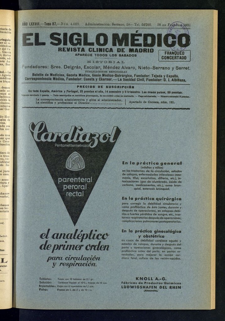 Miniatura de El Siglo Médico : boletín de medicina y gaceta médica del 28 de febrero de 1931