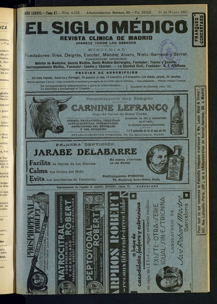 Miniatura de El Siglo Médico : boletín de medicina y gaceta médica del 21 de marzo de 1931