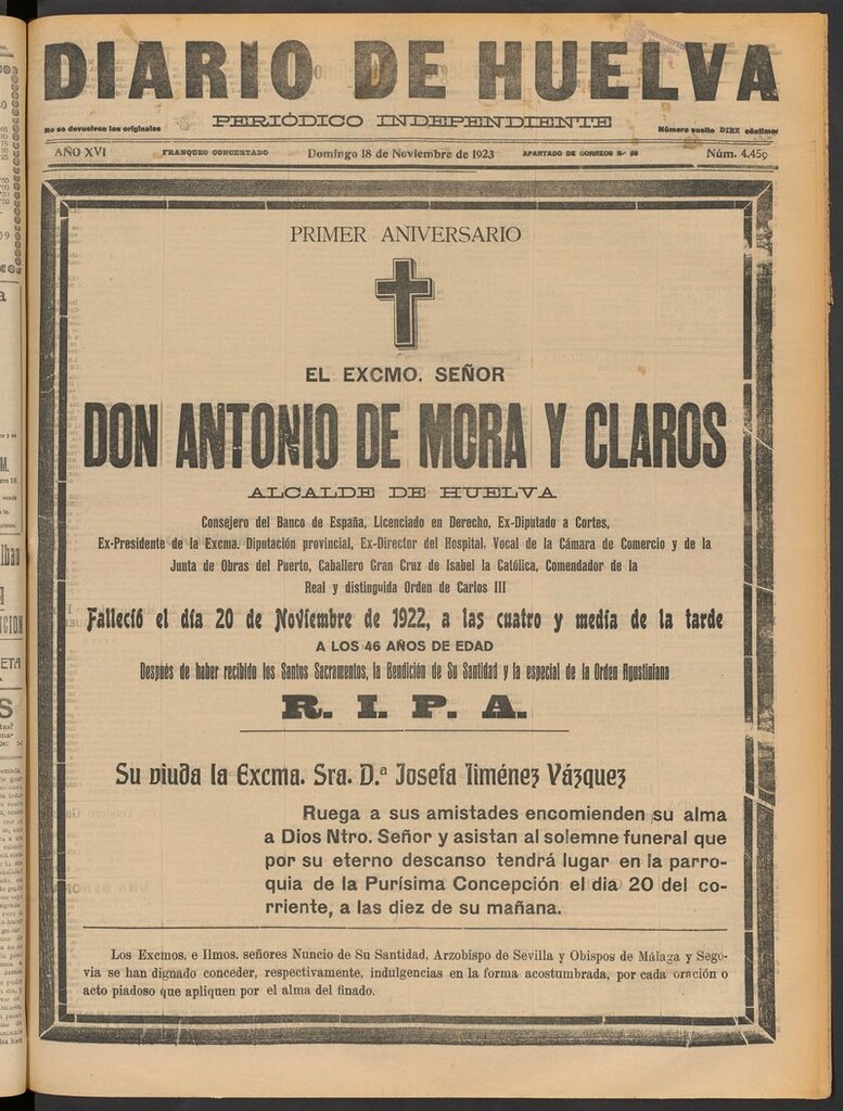 Miniatura de Diario de Huelva : periódico independiente del 18 de noviembre de 1923