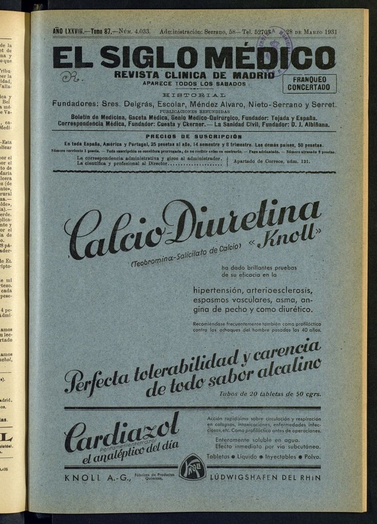 Miniatura de El Siglo Médico (: boletín de medicina y gaceta médica del 28 de marzo de 1931