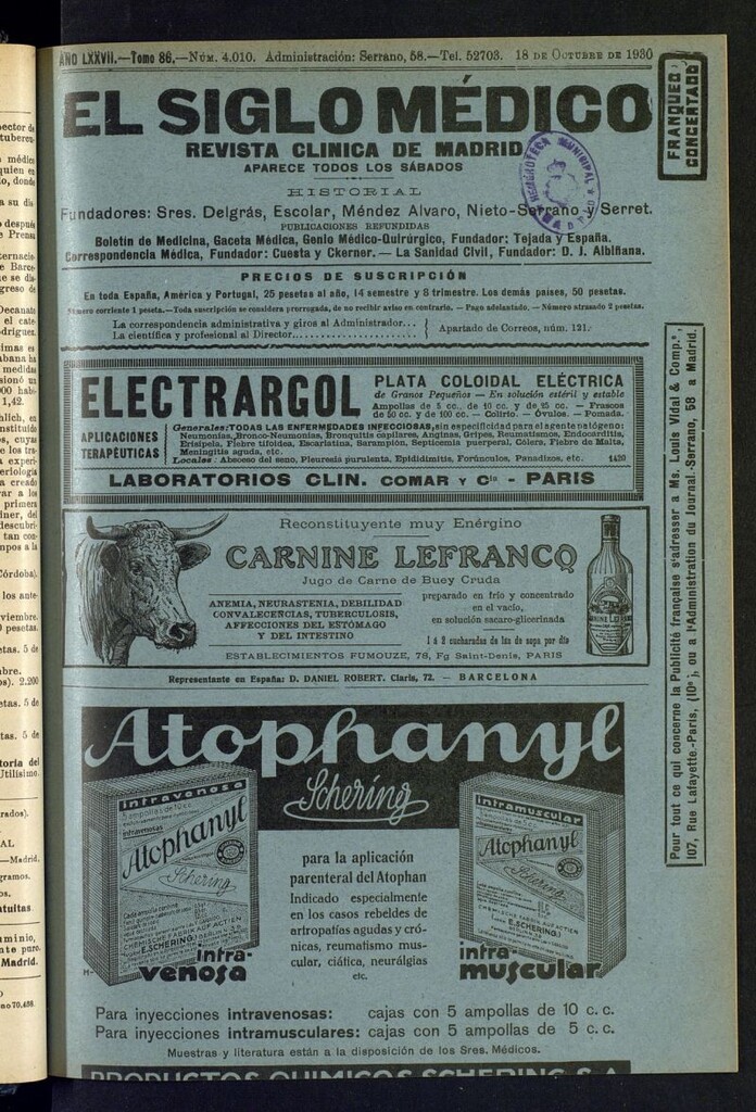 Miniatura de El Siglo Médico : boletín de medicina y gaceta médica del 18 de octubre de 1930