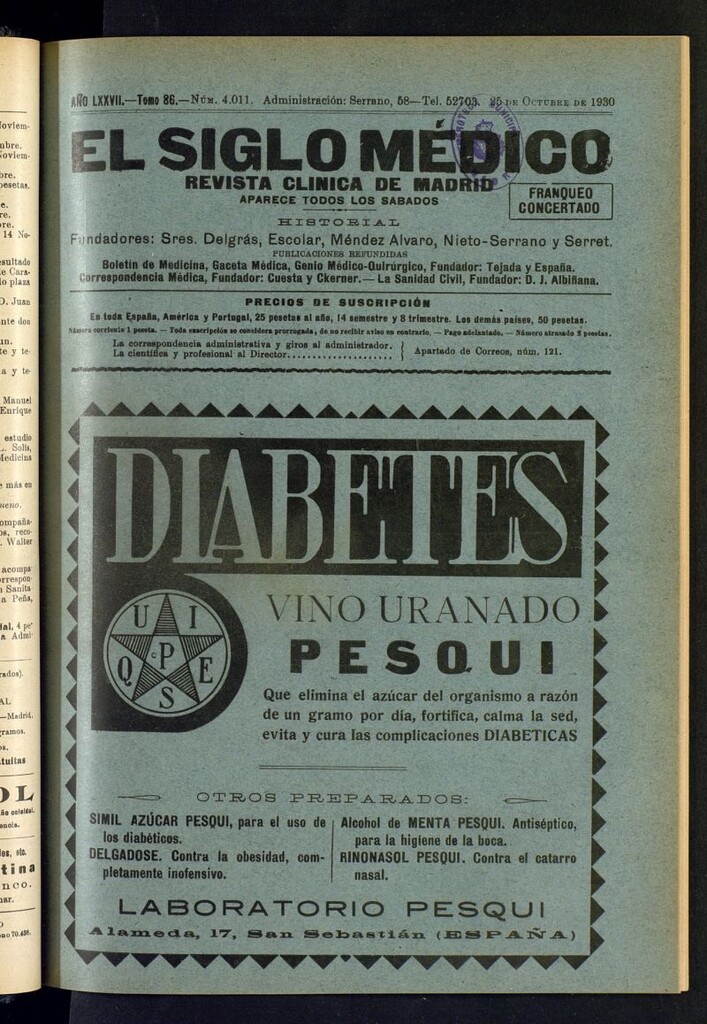 Miniatura de El Siglo Médico : boletín de medicina y gaceta médica del 25 de octubre de 1930