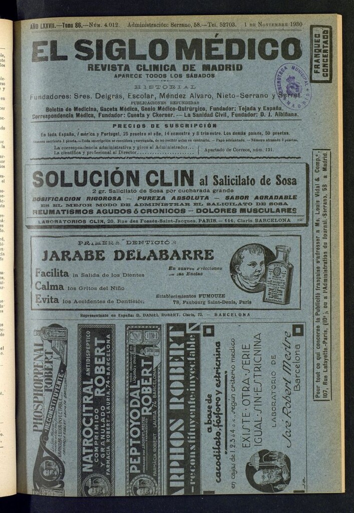 Miniatura de El Siglo Médico : boletín de medicina y gaceta médica del 1 de noviembre de 1930