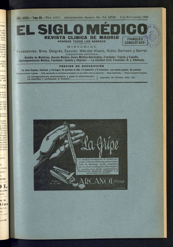 Miniatura de El Siglo Médico : boletín de medicina y gaceta médica del 8 de noviembre de 1930