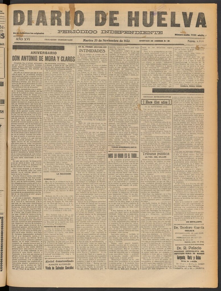 Miniatura de Diario de Huelva : periódico independiente del 20 de noviembre de 1923