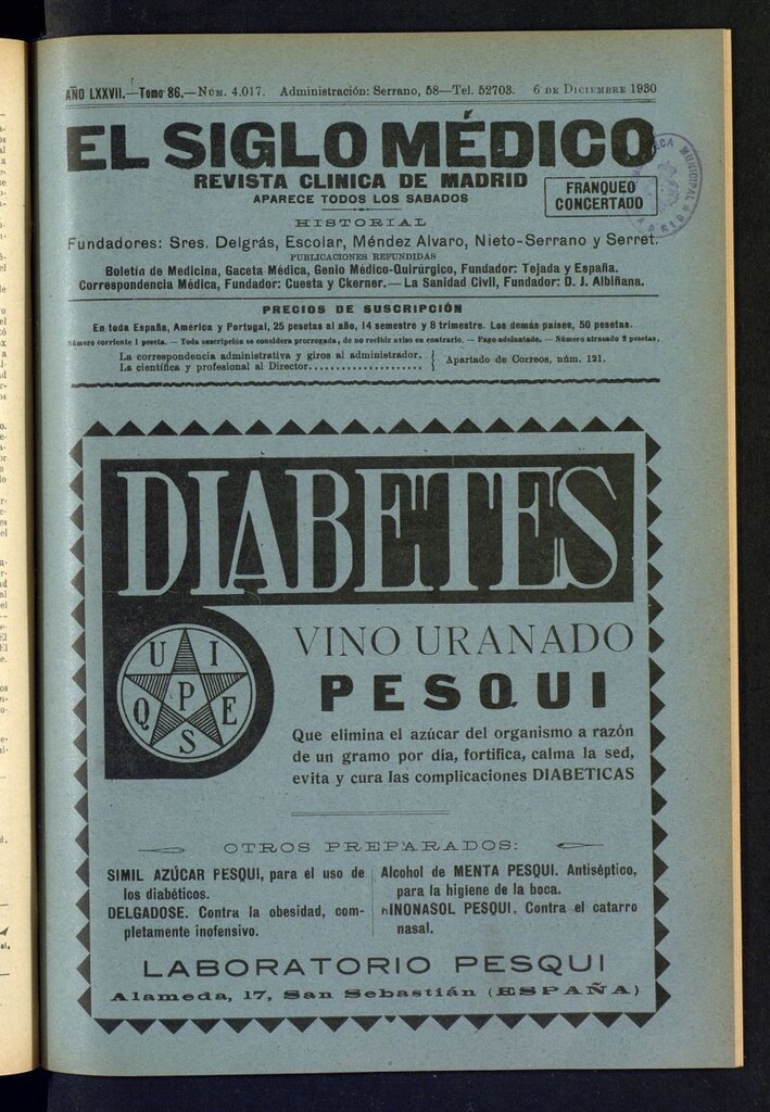 Miniatura de El Siglo Médico : boletín de medicina y gaceta médica del 6 de diciembre de 1930