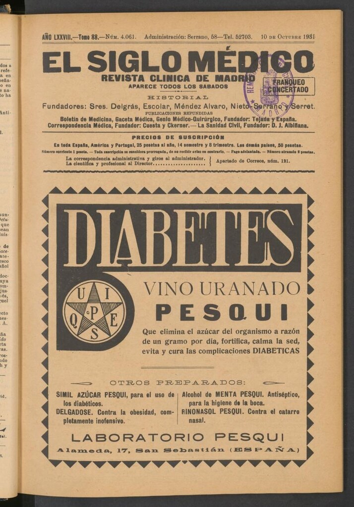 Miniatura de El Siglo Médico: boletín de medicina y gaceta médica del 10 de octubre de 1931