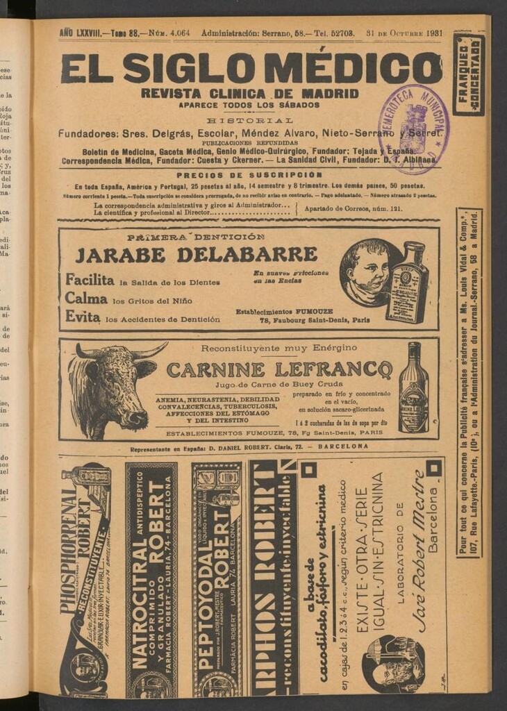 Miniatura de El Siglo Médico: boletín de medicina y gaceta médica del 31 de octubre de 1931