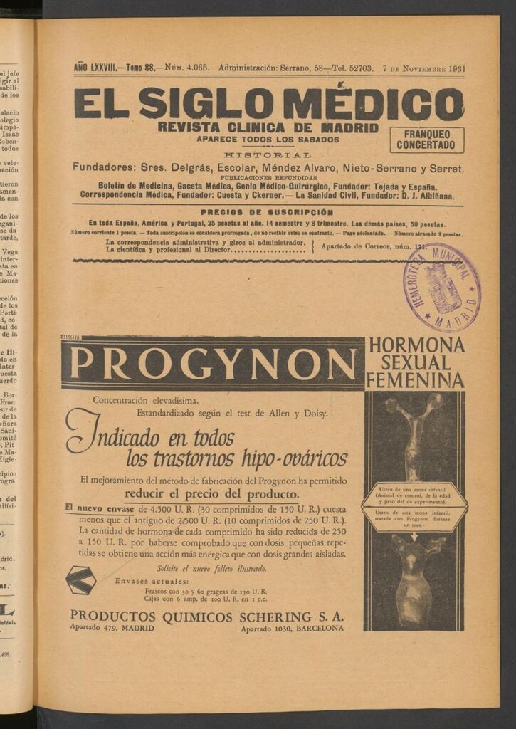 Miniatura de El Siglo Médico: boletín de medicina y gaceta médica del 7 de noviembre de 1931