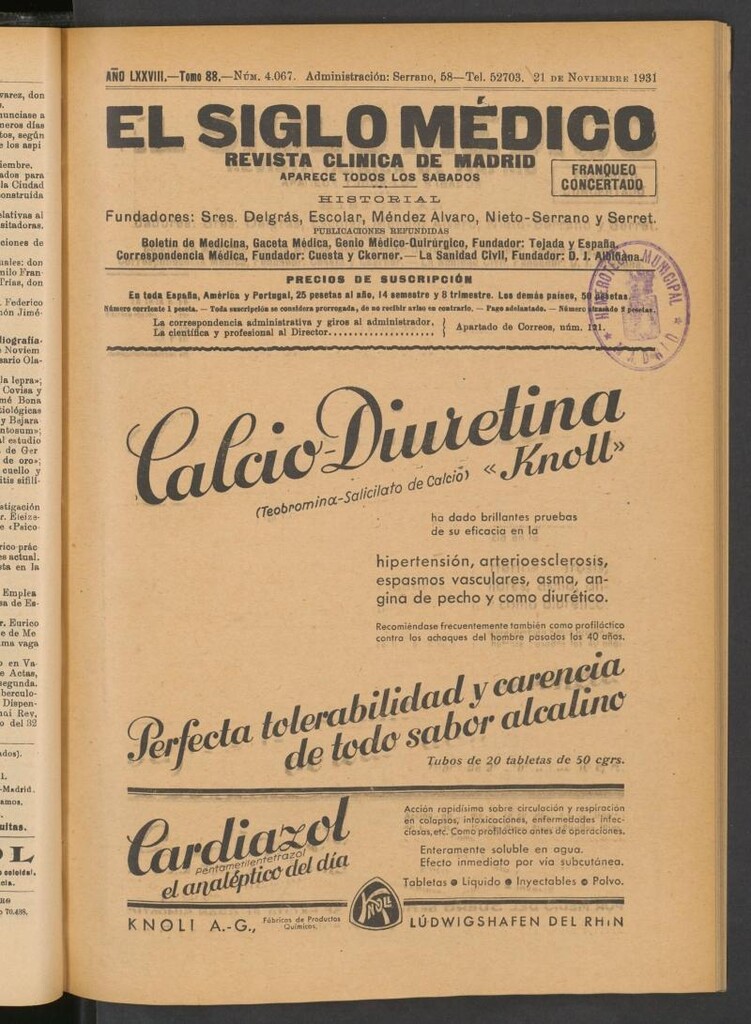 Miniatura de El Siglo Médico: boletín de medicina y gaceta médica del 21 de noviembre de 1931