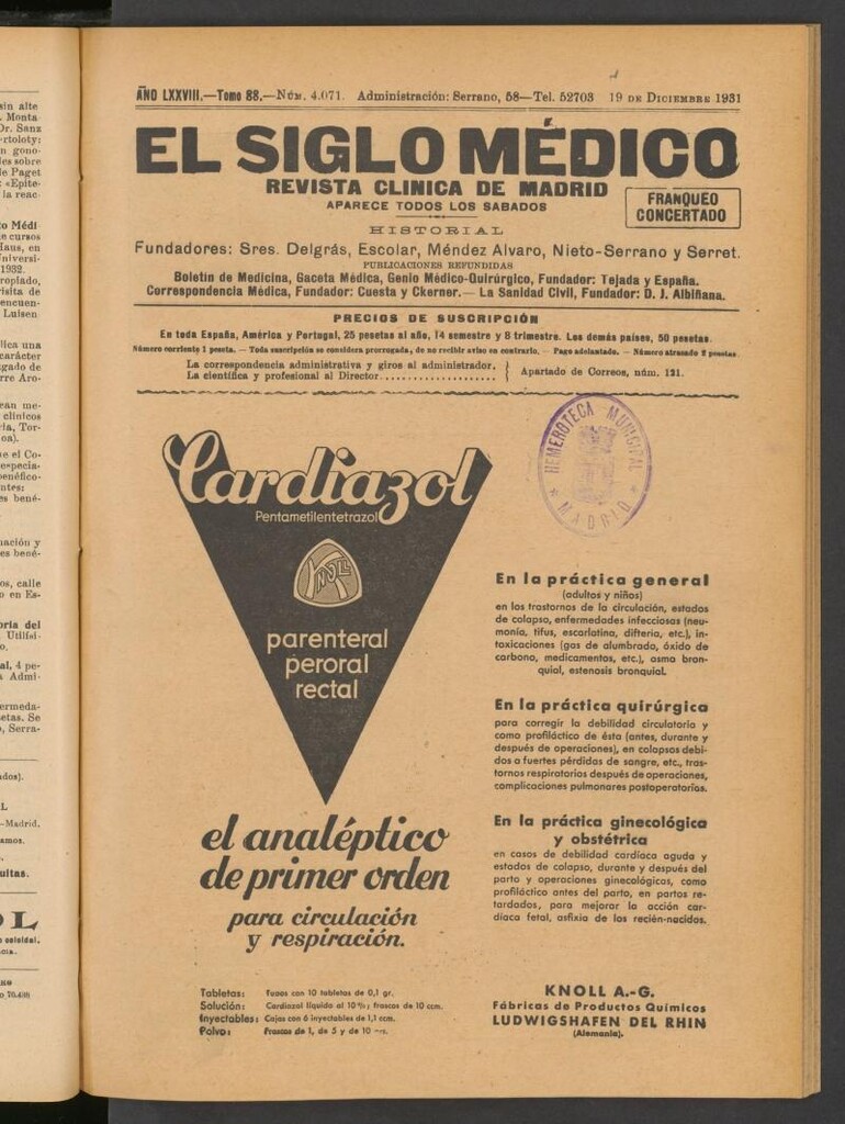Miniatura de El Siglo Médico: boletín de medicina y gaceta médica del 19 de diciembre de 1931