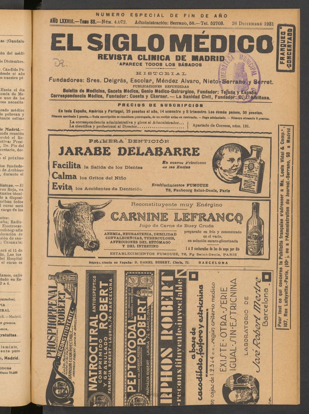 Miniatura de El Siglo Médico: boletín de medicina y gaceta médica del 26 de diciembre de 1931