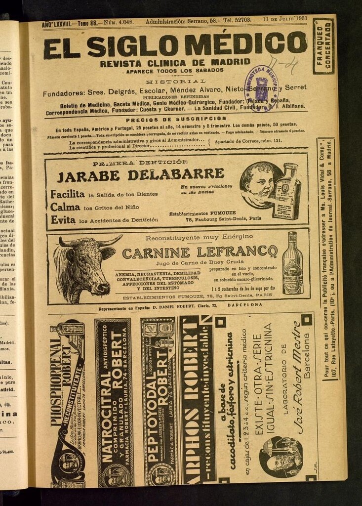 Miniatura de El Siglo Médico : boletín de medicina y gaceta médica del 11 de julio de 1931