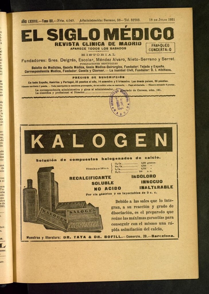 Miniatura de El Siglo Médico : boletín de medicina y gaceta médica del 18 de julio de 1931