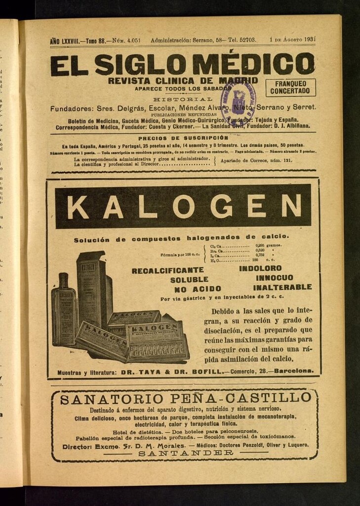 Miniatura de El Siglo Médico : boletín de medicina y gaceta médica del 1 de agosto de 1931