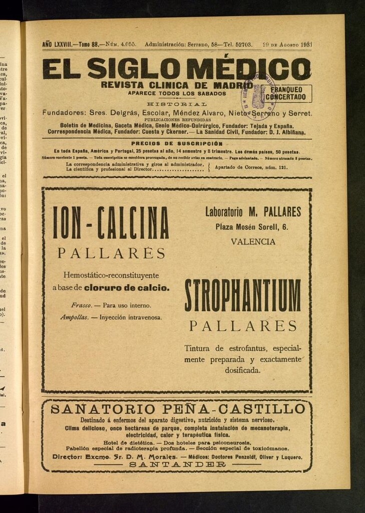 Miniatura de El Siglo Médico : boletín de medicina y gaceta médica del 29 de agosto de 1931
