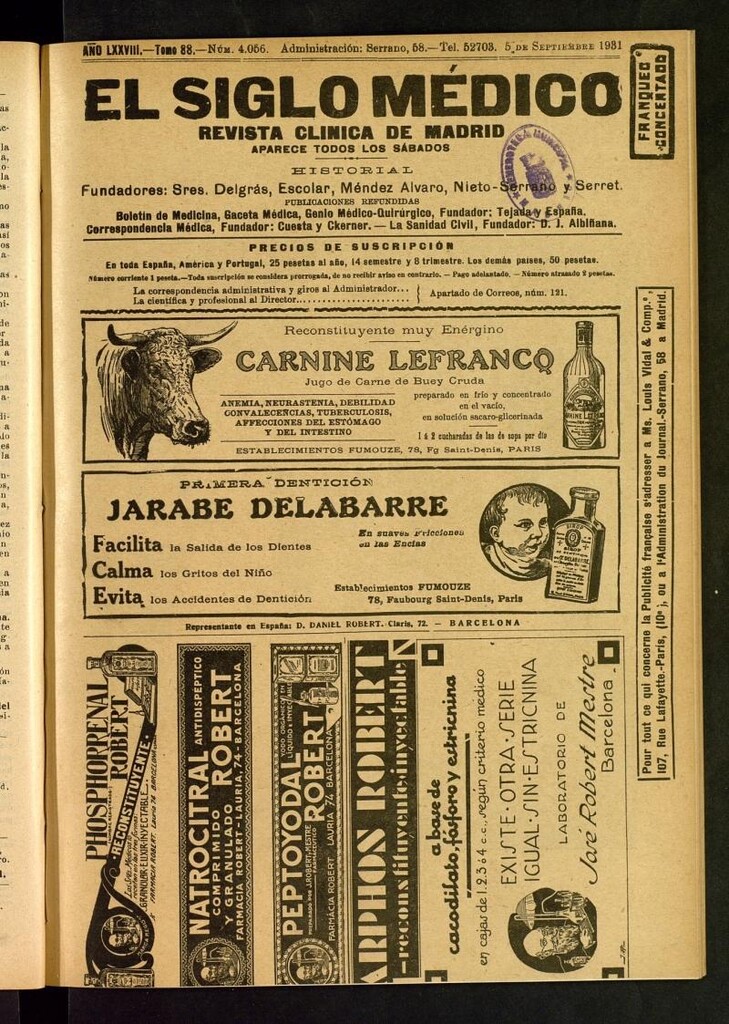 Miniatura de El Siglo Médico : boletín de medicina y gaceta médica del 5 de septiembre de 1931