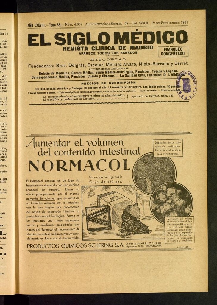 Miniatura de El Siglo Médico : boletín de medicina y gaceta médica del 12 de septiembre de 1931
