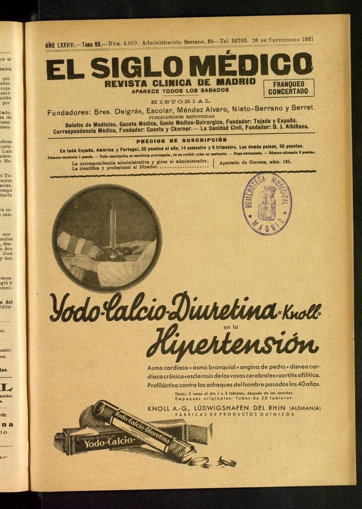 Miniatura de El Siglo Médico : boletín de medicina y gaceta médica del 26 de septiembre de 1931