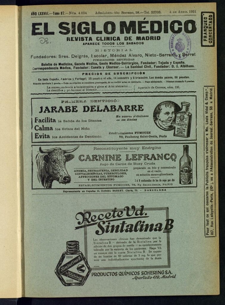 Miniatura de El Siglo Médico : boletín de medicina y gaceta médica del 4 de abril de 1931
