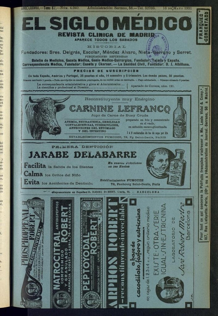 Miniatura de El Siglo Médico : boletín de medicina y gaceta médica del 16 de mayo de 1931