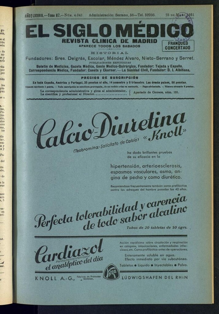 Miniatura de El Siglo Médico : boletín de medicina y gaceta médica del 23 de mayo de 1931
