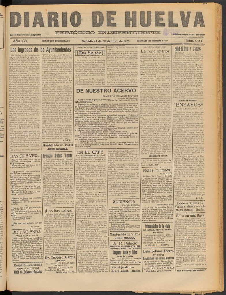Miniatura de Diario de Huelva : periódico independiente del 24 de noviembre de 1923