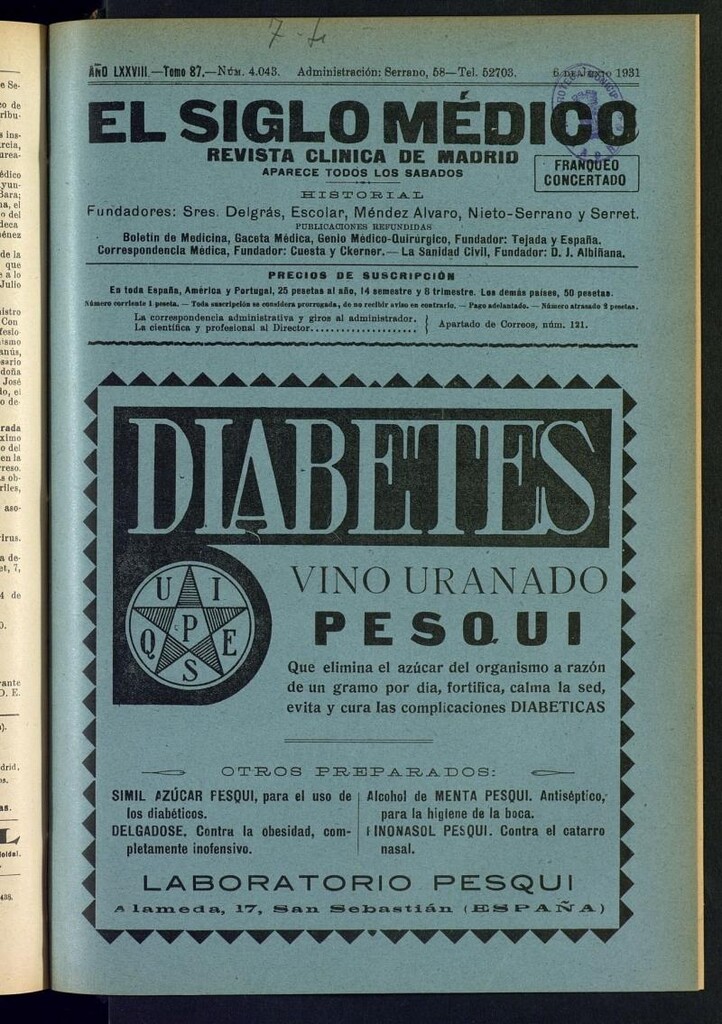 Miniatura de El Siglo Médico : boletín de medicina y gaceta médica del 6 de junio de 1931