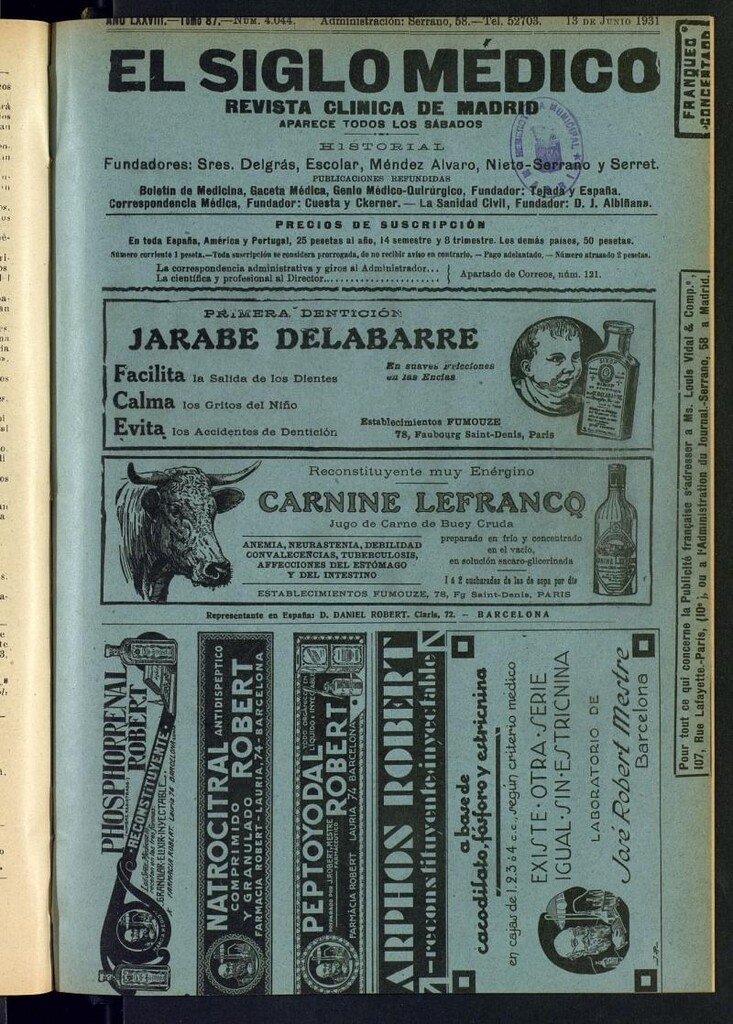 Miniatura de El Siglo Médico : boletín de medicina y gaceta médica del 13 de junio de 1931