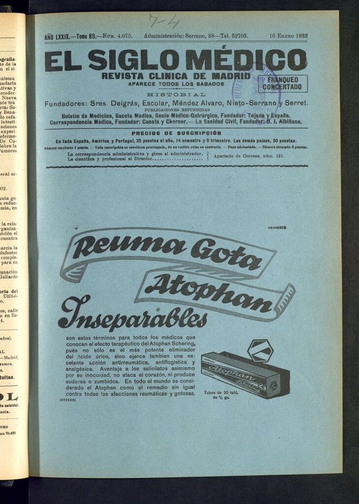 Miniatura de El Siglo médico : boletín de medicina y gaceta médica del 16 de enero de 1932