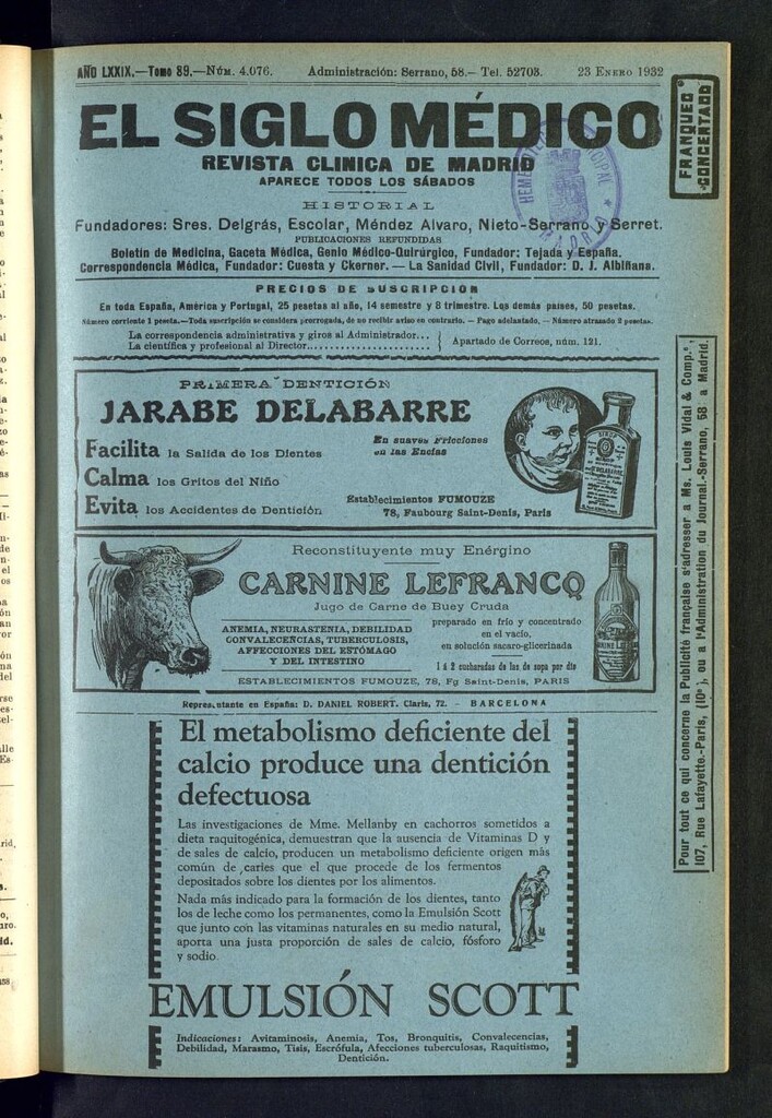 Miniatura de El Siglo médico : boletín de medicina y gaceta médica del 23 de enero de 1932