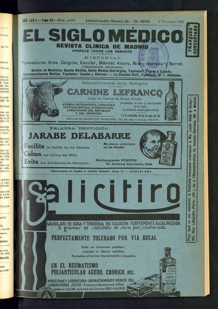 Miniatura de El Siglo médico : boletín de medicina y gaceta médica del 6 de febrero de 1932