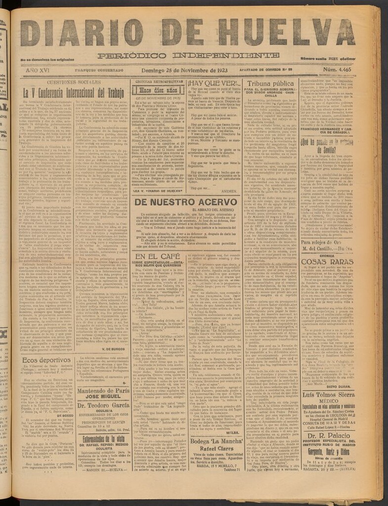 Miniatura de Diario de Huelva : periódico independiente del 25 de noviembre de 1923
