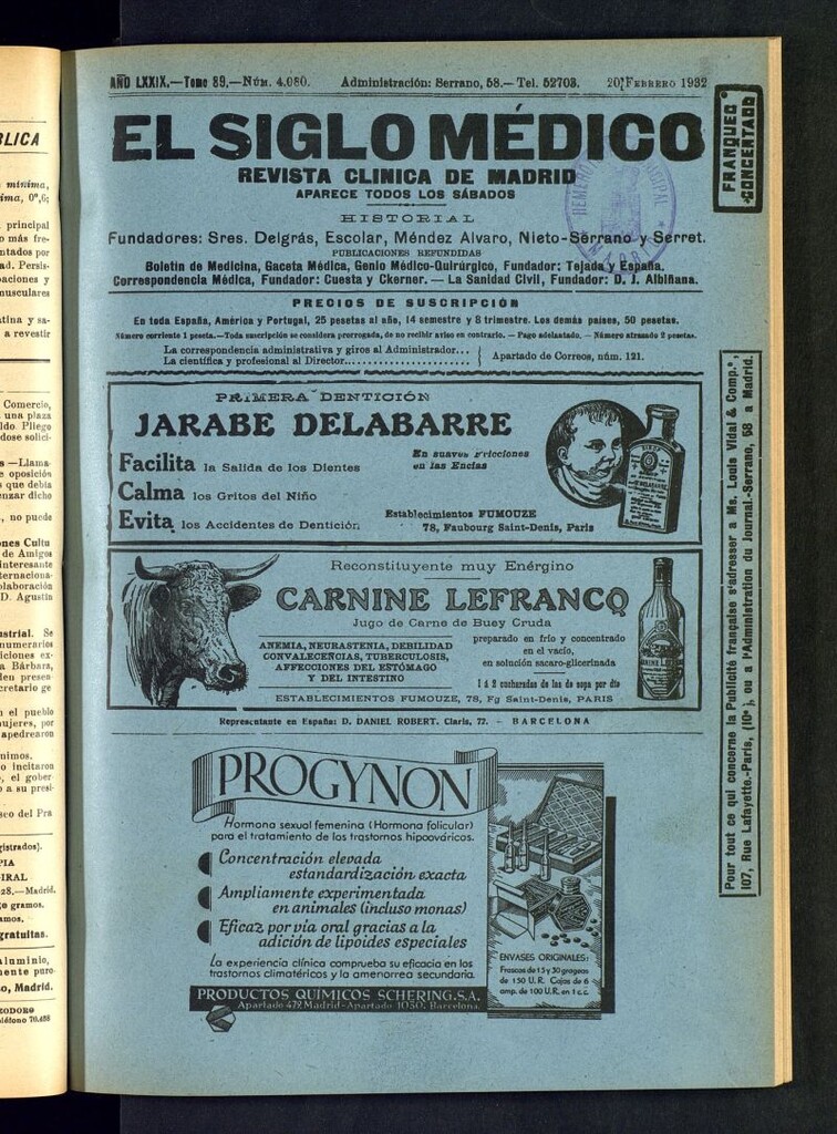Miniatura de El Siglo médico : boletín de medicina y gaceta médica del 20 de febrero de 1932