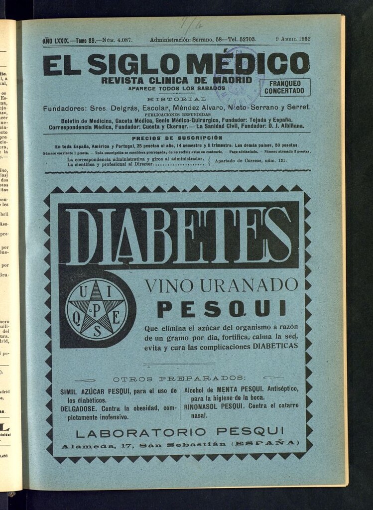 Miniatura de El Siglo médico : boletín de medicina y gaceta médica del 9 de abril de 1932