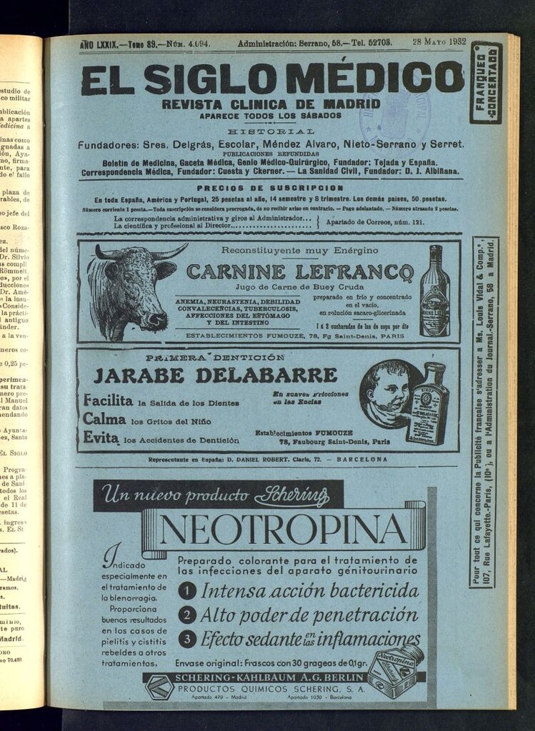 Miniatura de El Siglo médico : boletín de medicina y gaceta médica del 28 de mayo de 1932