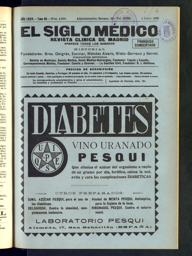Miniatura de El Siglo médico : boletín de medicina y gaceta médica del 4 de junio de 1932