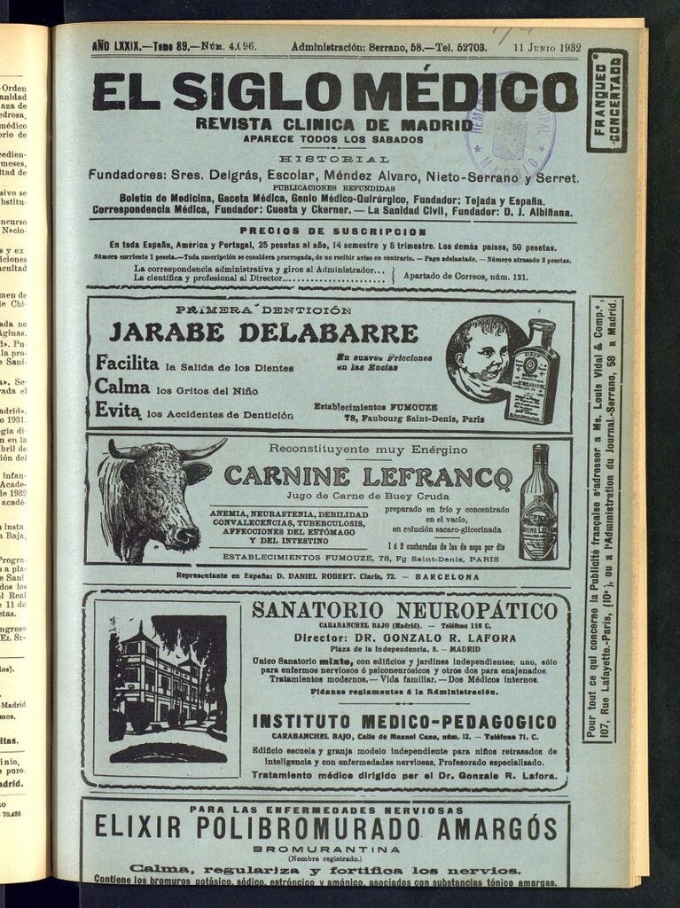 Miniatura de El Siglo médico : boletín de medicina y gaceta médica del 11 de junio de 1932