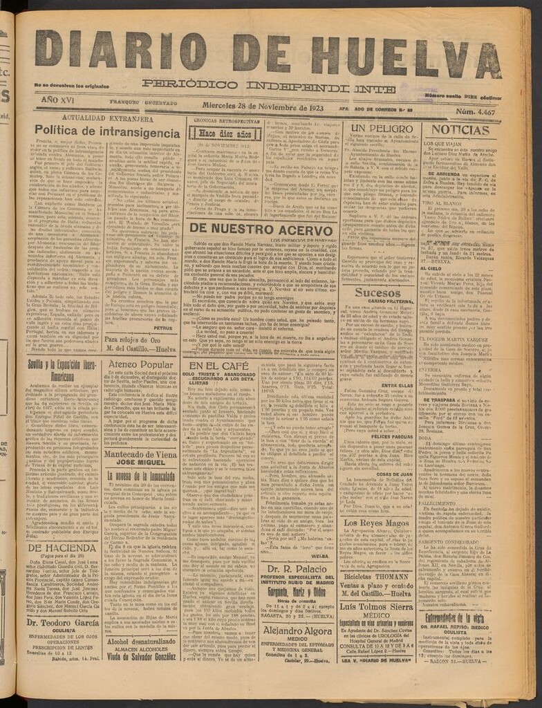 Miniatura de Diario de Huelva : periódico independiente del 28 de noviembre de 1923