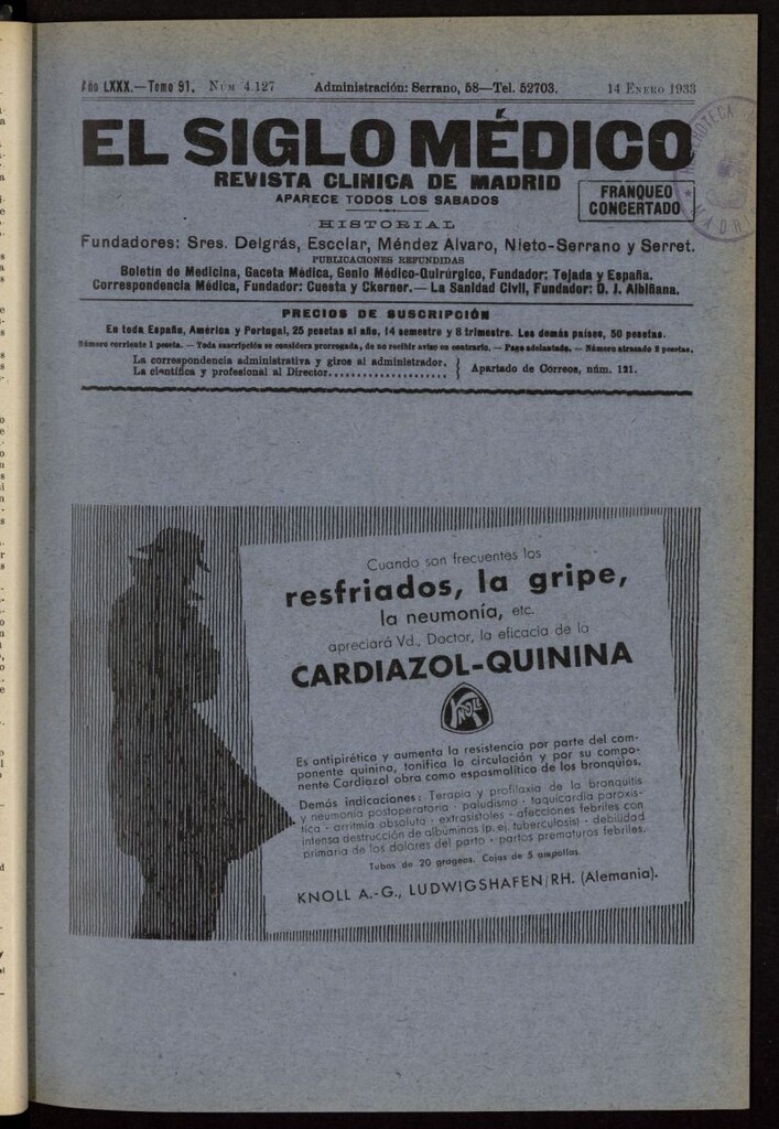 Miniatura de El Siglo médico: boletín de medicina y gaceta médica del 14 de enero de 1933