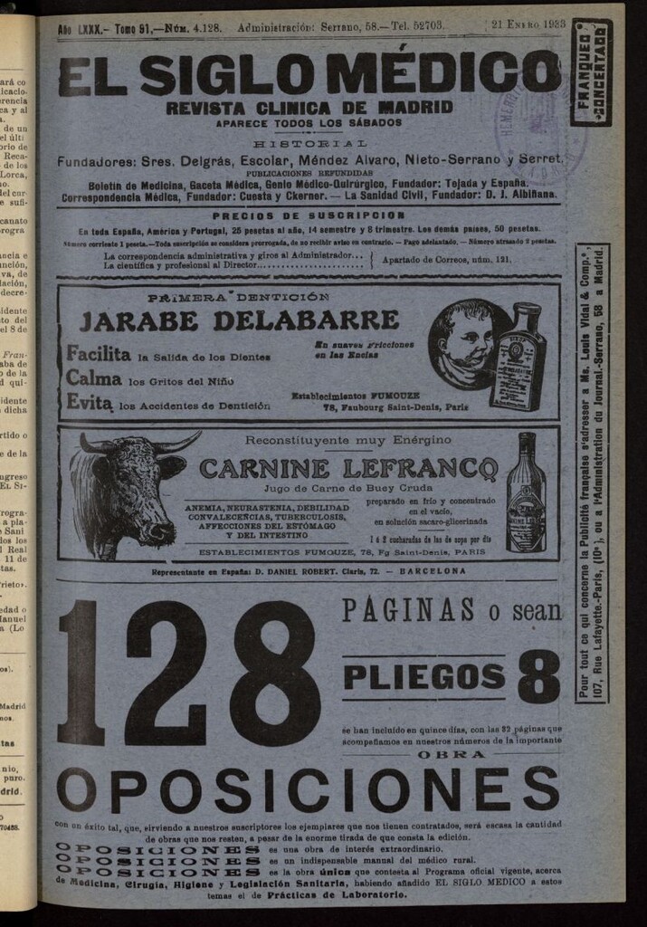 Miniatura de El Siglo médico: boletín de medicina y gaceta médica del 21 de enero de 1933