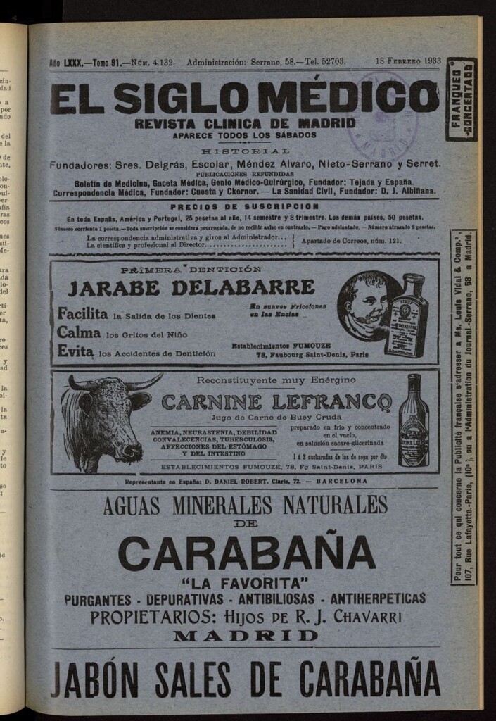 Miniatura de El Siglo médico: boletín de medicina y gaceta médica del 18 de febrero de 1933