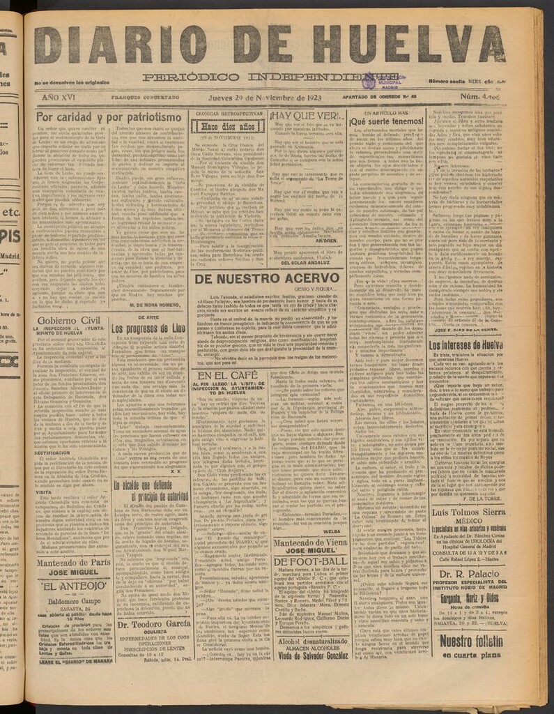 Miniatura de Diario de Huelva : periódico independiente del 29 de noviembre de 1923
