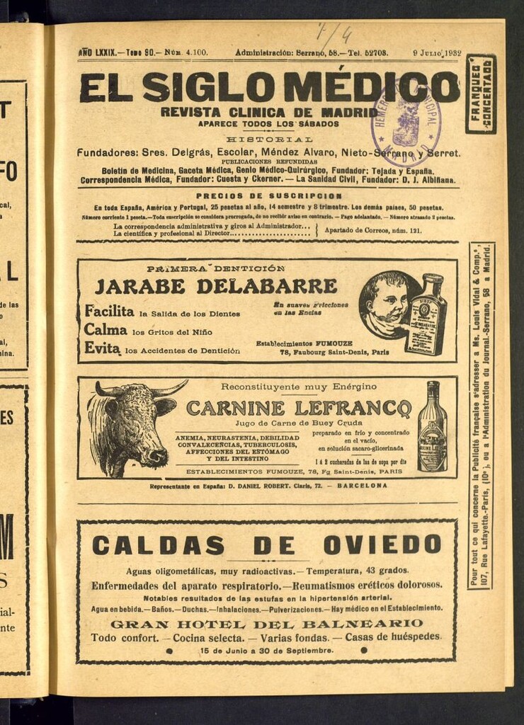Miniatura de El Siglo médico : boletín de medicina y gaceta médica del 9 de julio de 1932